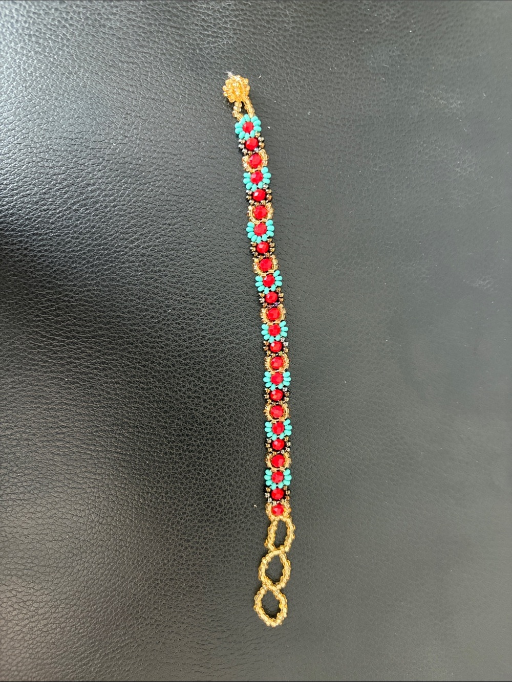 Gold-Tone Bracelet with Red and Turquoise Stones - Women Jewelry